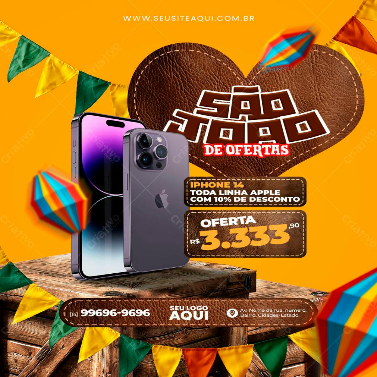 Flyer São João com Oferta de iPhone 14 PSD Editável