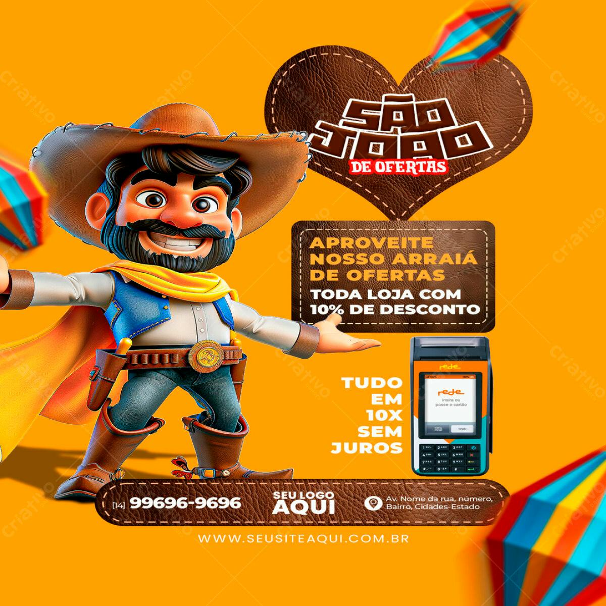 Flyer Festa Junina com Cowboy PSD Editável