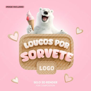 Selo 3d sorveteria composição para social media