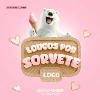 Selo 3D Sorveteria Composição Para Social Media