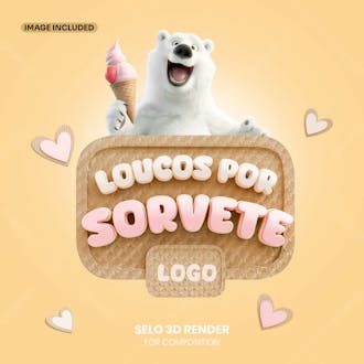 Selo 3d sorveteria composição para social media