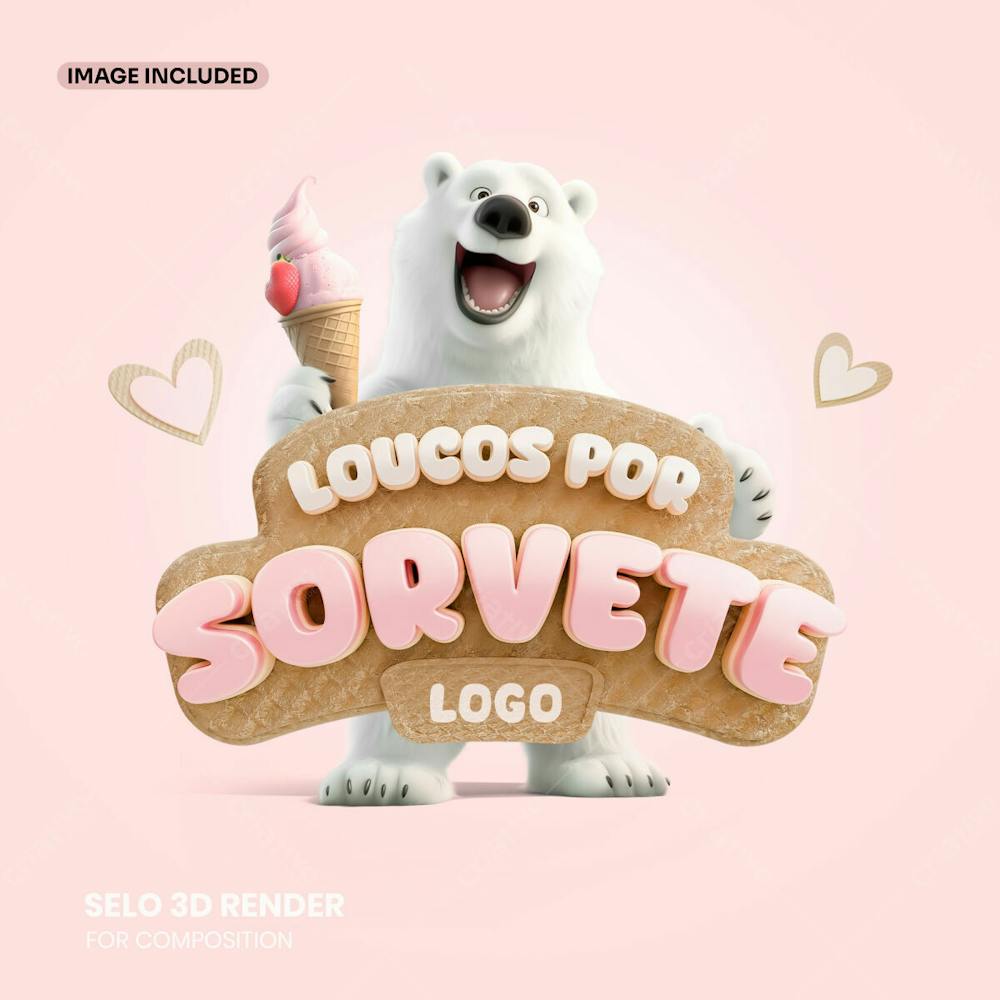 Selo 3D Sorveteria Composição Para Social Media