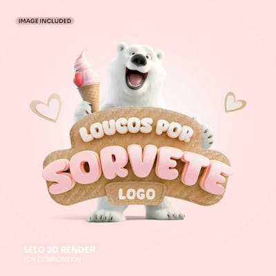 Selo 3D Sorveteria Composição Para Social Media