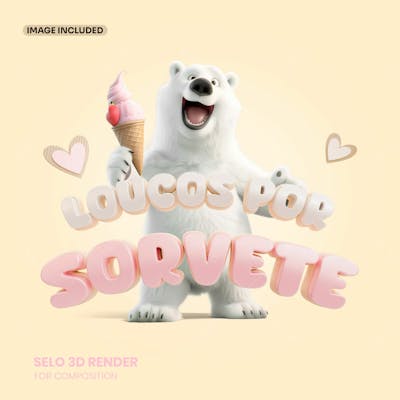 Selo 3D Sorveteria Composição Para Social Media