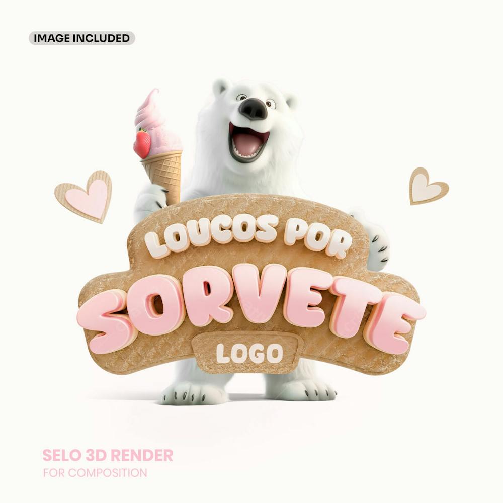 Selo 3D Sorveteria Composição Para Social Media