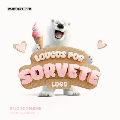 Selo 3D Sorveteria Composição Para Social Media