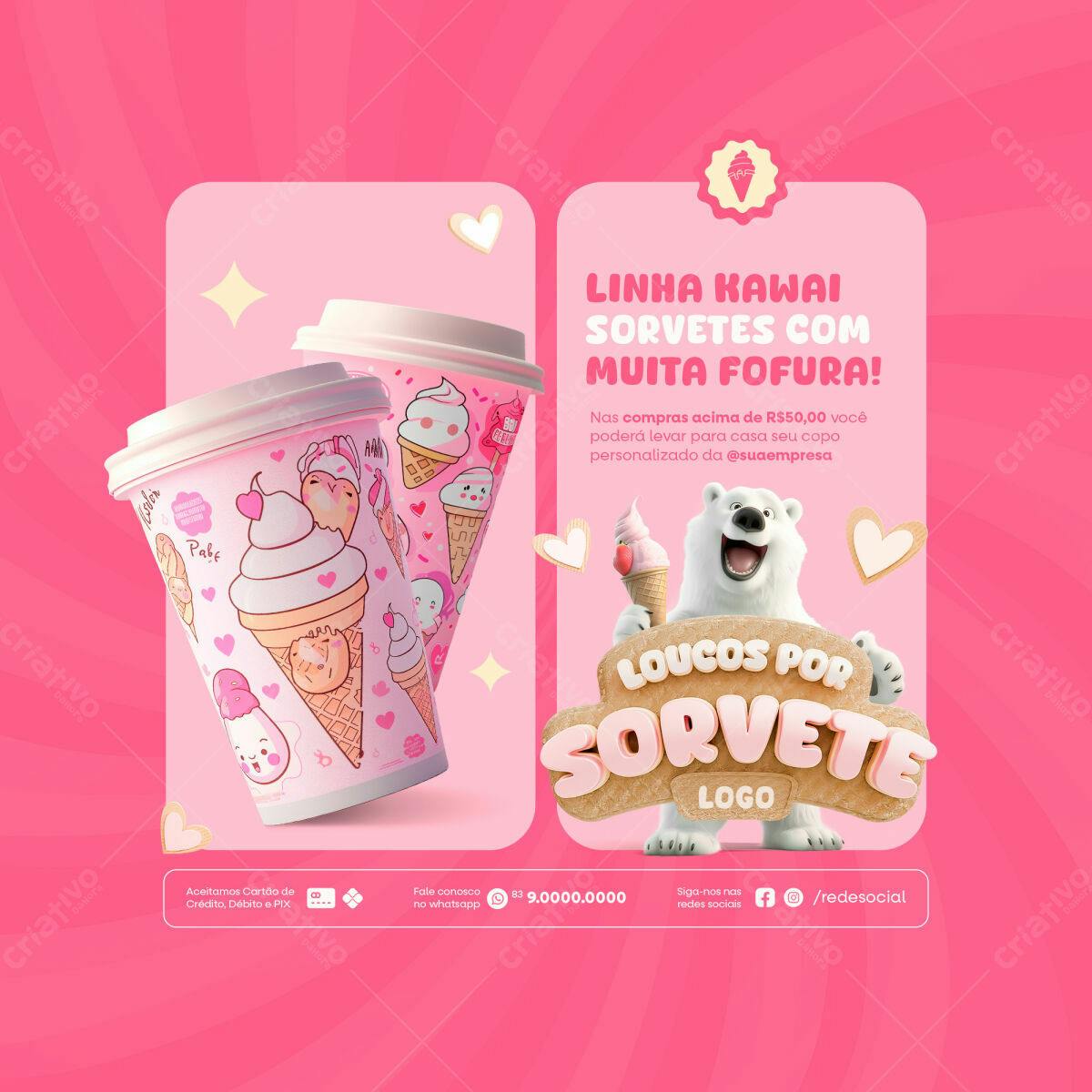 PSD Copo Sorvete Kawaii PSD Editável