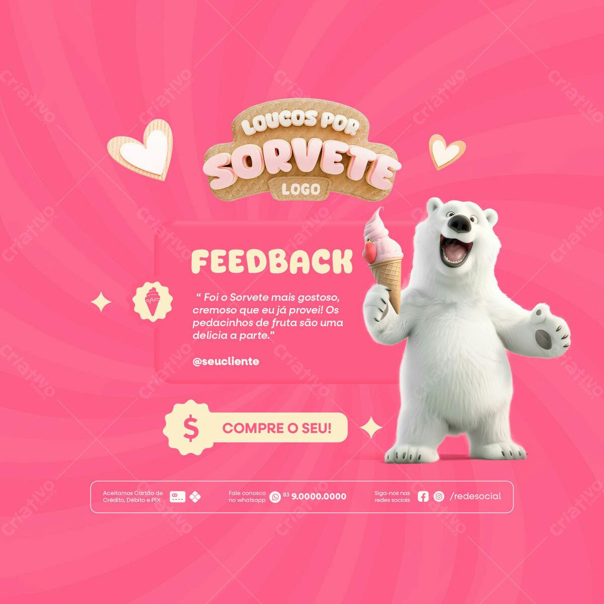 Post para Redes Sociais Sorveteria PSD Editável
