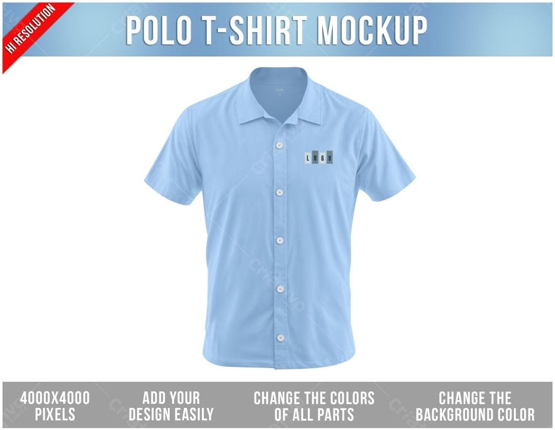 Mockup Camiseta Polo Azul Bebê: Modelo Realista para Design