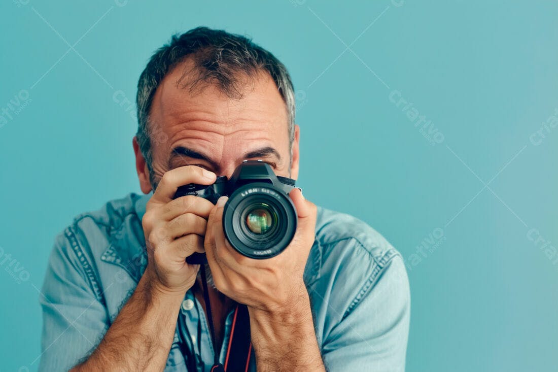 Fotógrafo profissional usando câmera DSLR