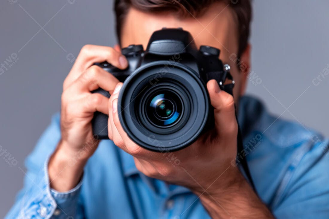 Fotógrafo com câmera DSLR profissional