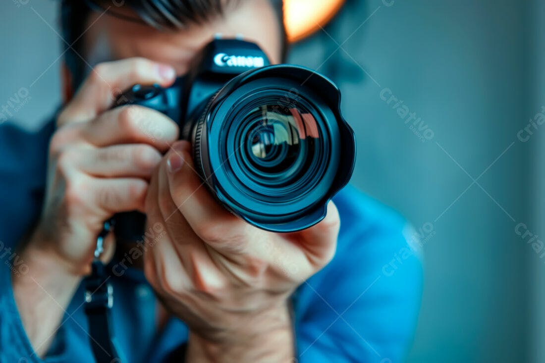 Fotógrafo segurando câmera Canon