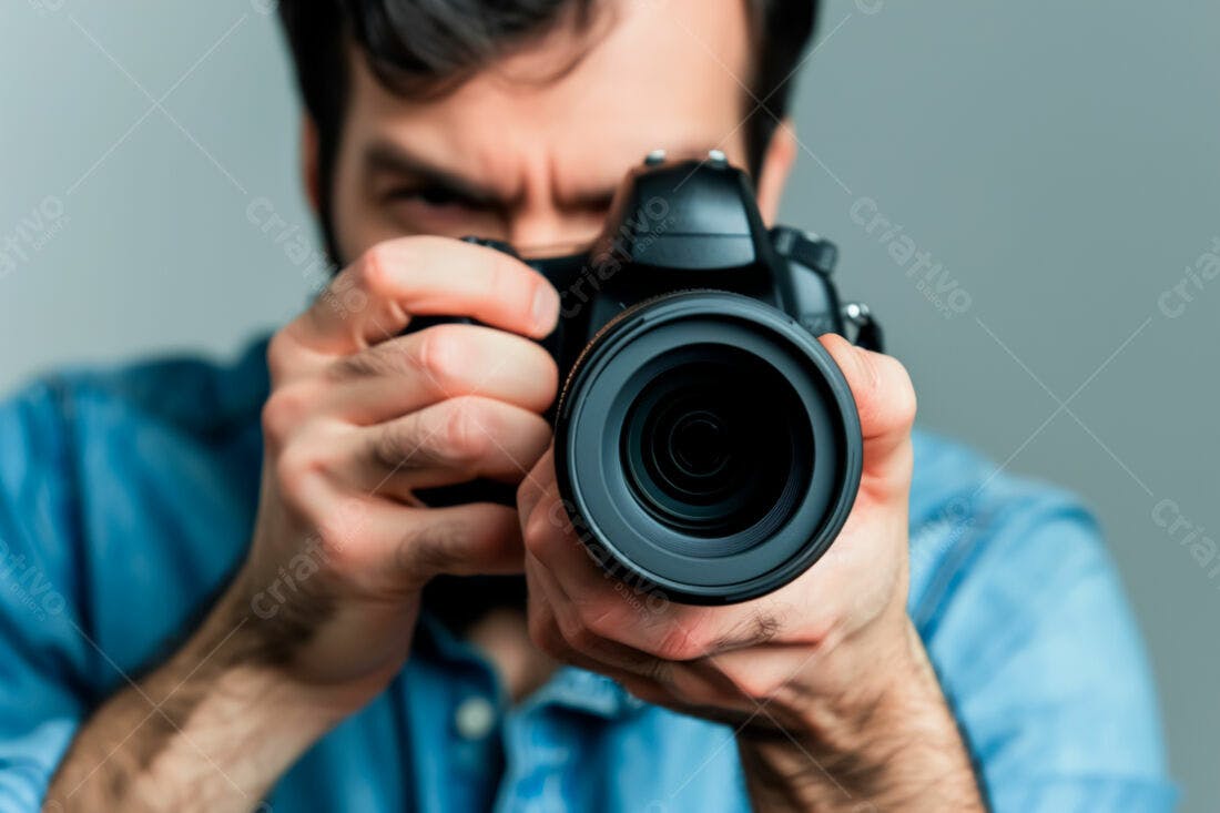 Fotógrafo com câmera DSLR profissional