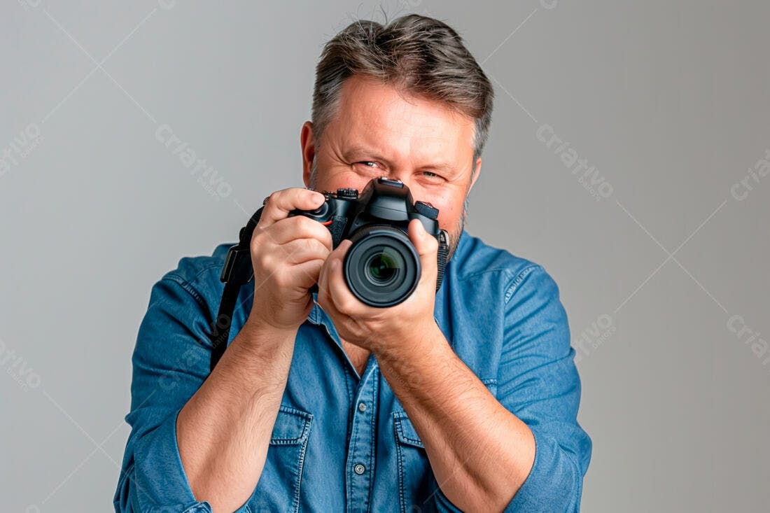 Fotógrafo profissional com câmera DSLR