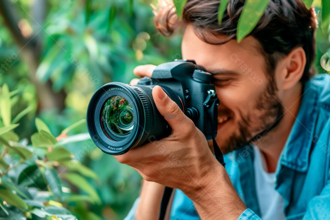 Fotógrafo tirando fotos na natureza