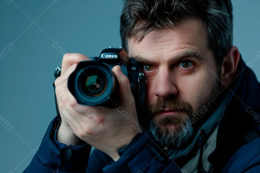Fotógrafo com câmera Canon em estúdio