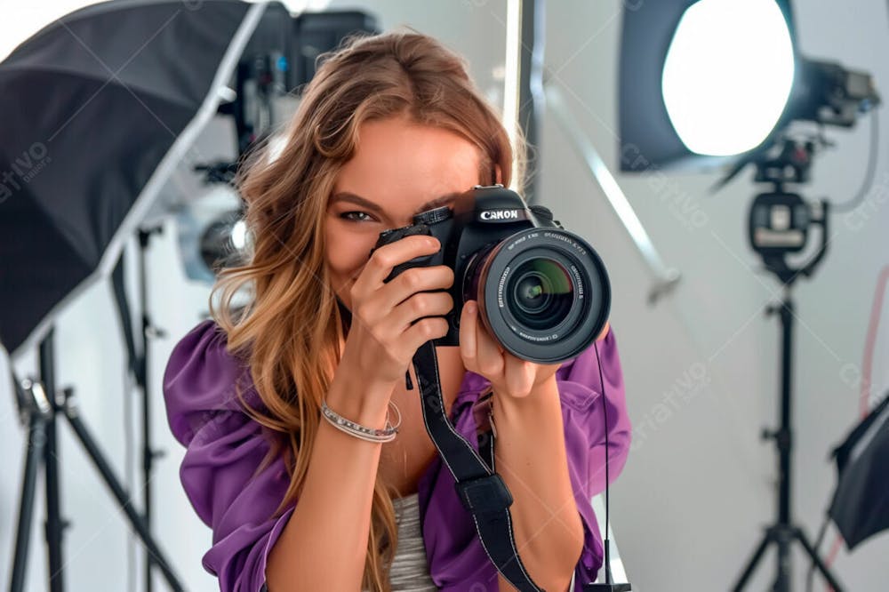 Fotógrafa Profissional Tirando Fotos Em Um Estúdio 13