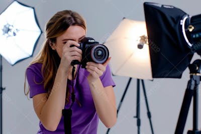Fotógrafa Profissional Tirando Fotos Em Um Estúdio 15