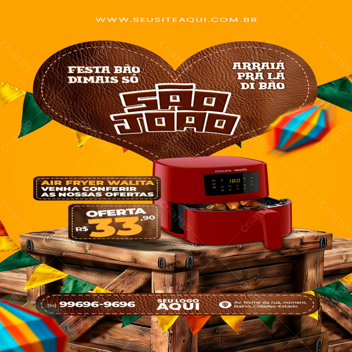 Flyer Festa Junina com Air Fryer PSD Editável