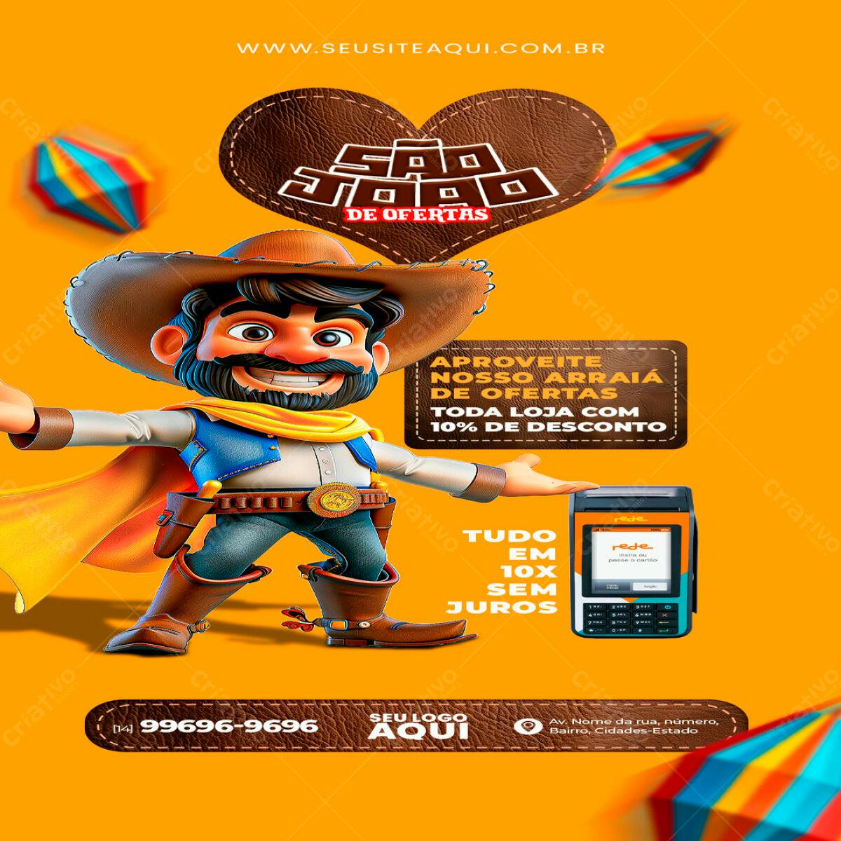 Flyer Arraiá com Cowboy PSD Editável