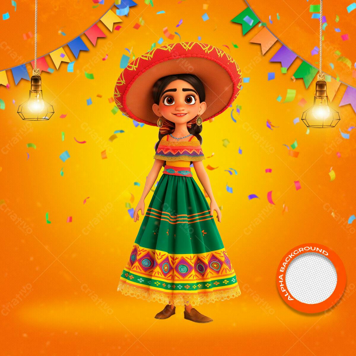 PSD Festa Mexicana com Menina 3D PSD Editável