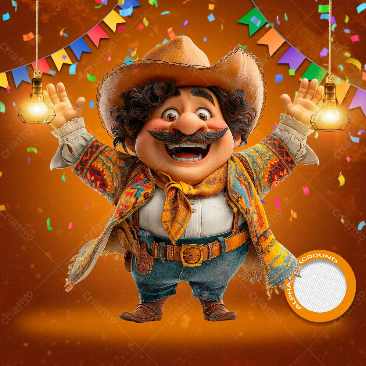 PSD Festa Junina com Cowboy Cartoon PSD Editável