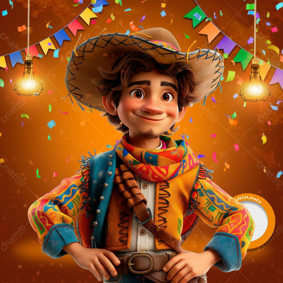 PSD de Personagem Festa Junina para convites e eventos