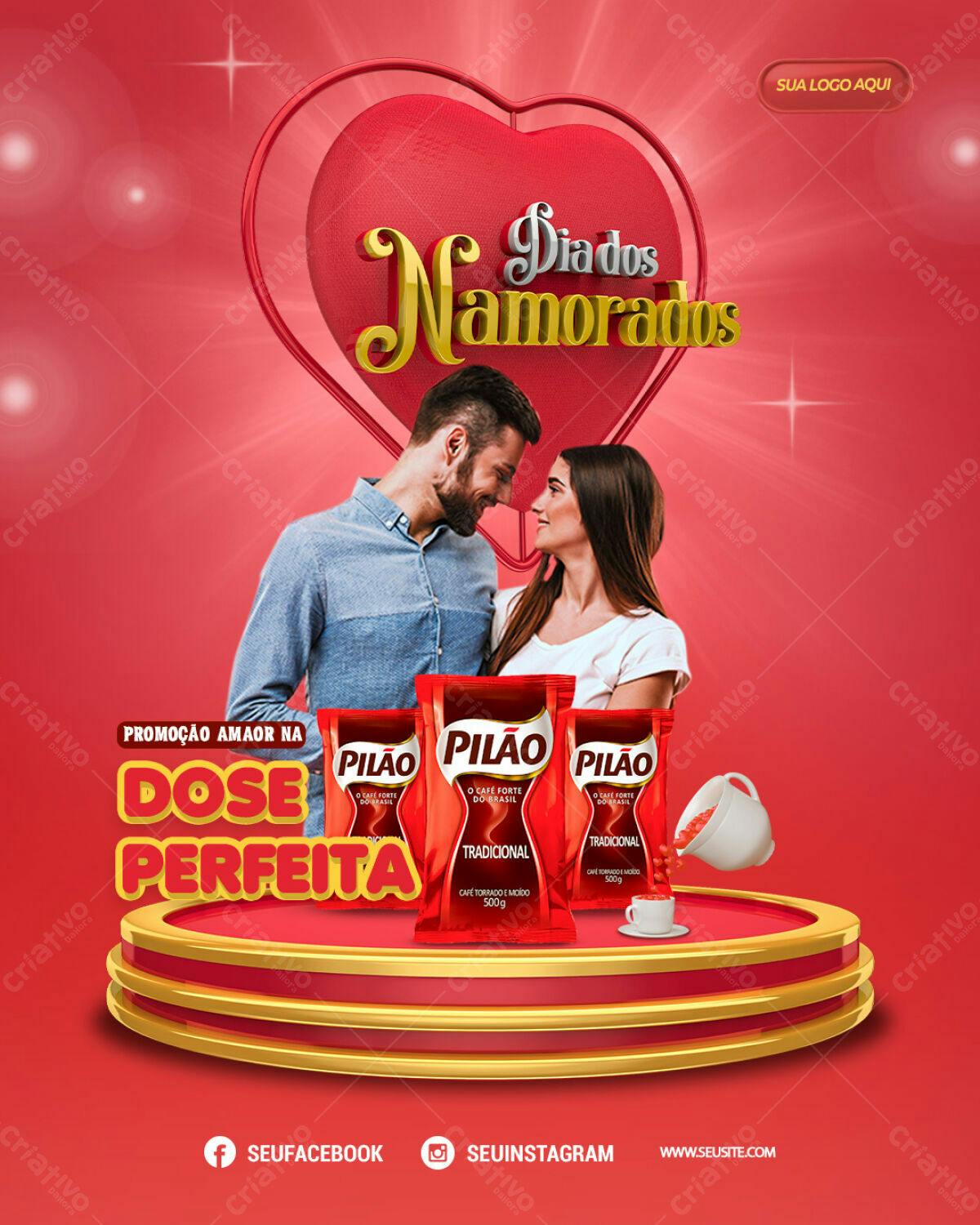 Flyer Dia dos Namorados com Café Pilão PSD Editável