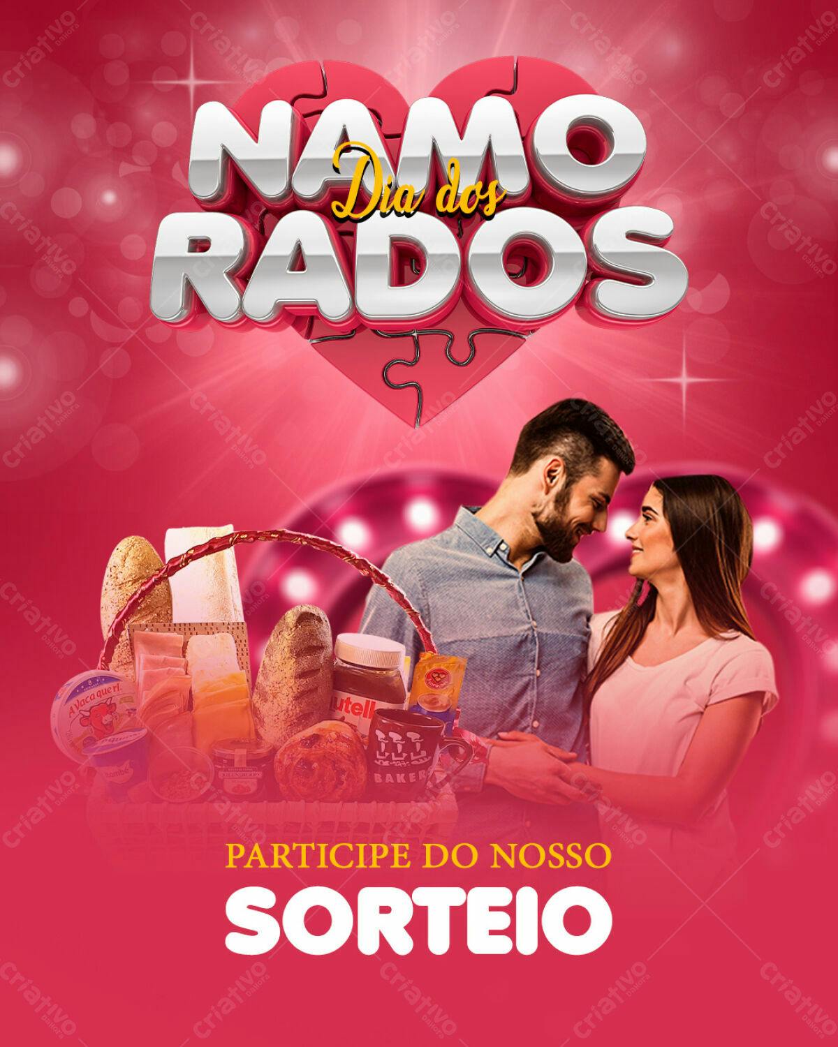Flyer Dia dos Namorados com Cesta de Café da Manhã PSD Editável