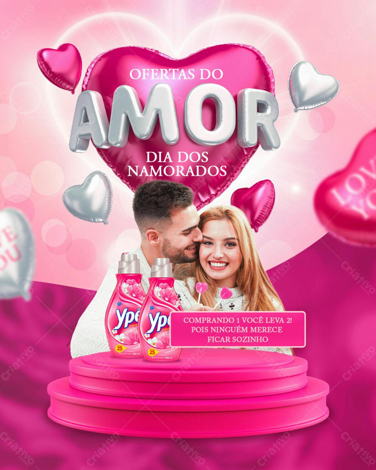 Flyer Dia dos Namorados com Produtos Ypê PSD Editável