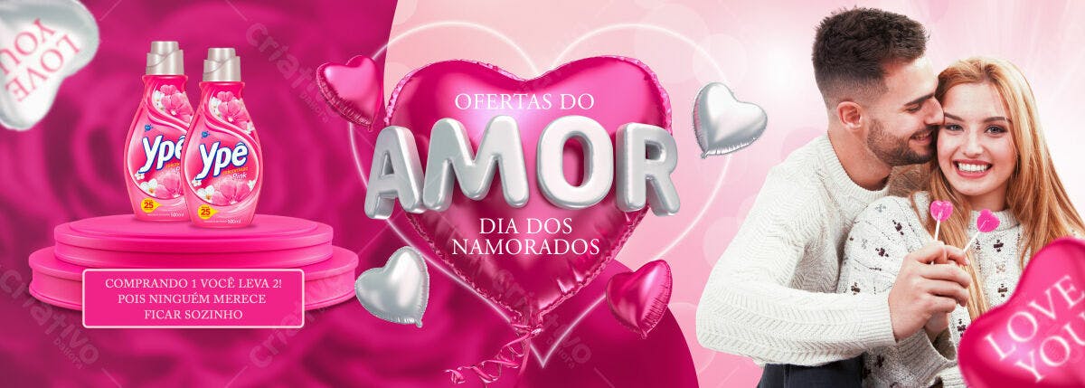 Banner Dia dos Namorados com Produtos Ypê PSD Editável