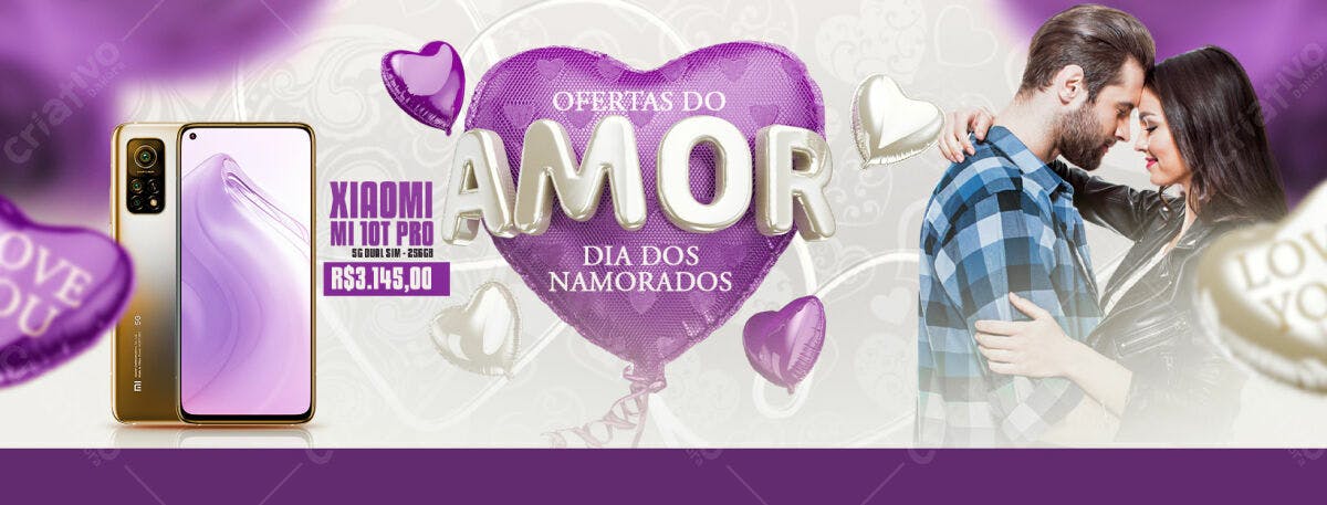 Banner Dia dos Namorados com Xiaomi Mi 10T Pro PSD Editável
