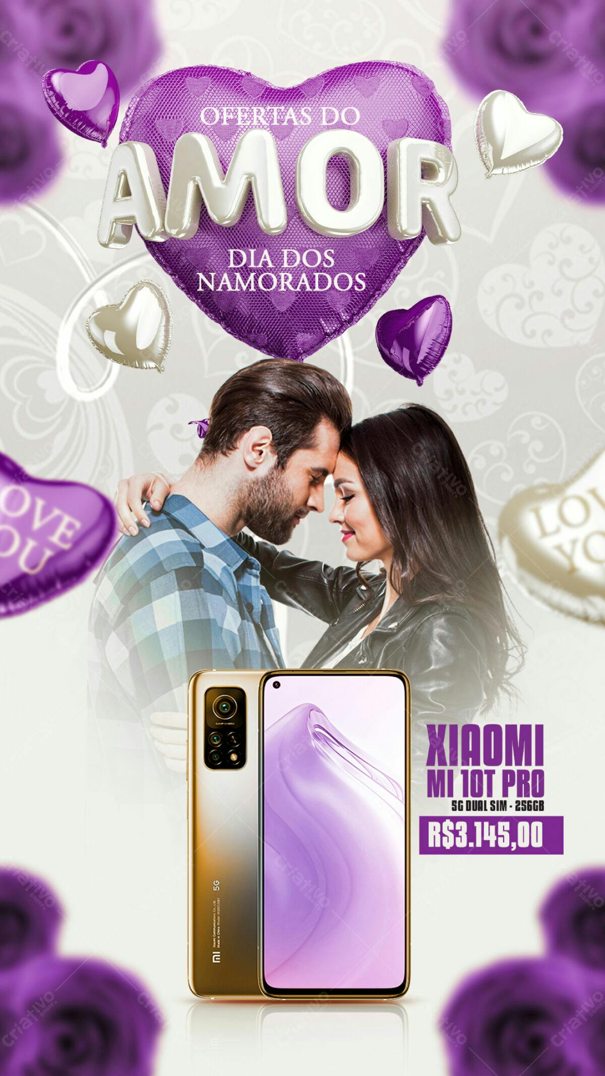 Flyer Dia dos Namorados com Fotos de Casal PSD Editável