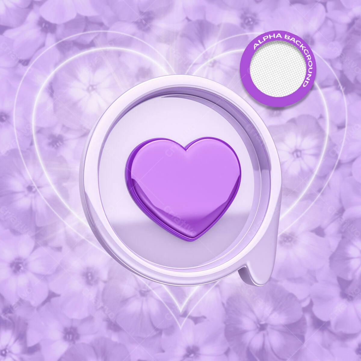 Design Romântico com Coração Roxo PSD Editável