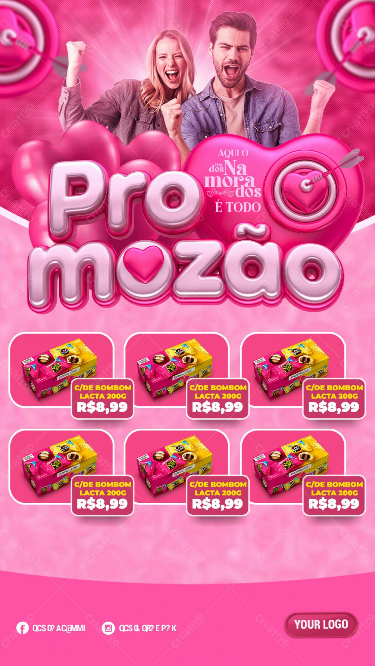 Flyer Dia dos Namorados Promoção Lacta PSD Editável
