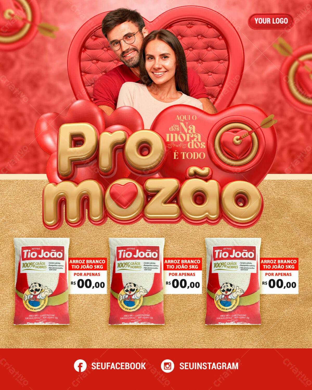 Flyer Dia dos Namorados Promoção Arroz Tio João PSD Editável