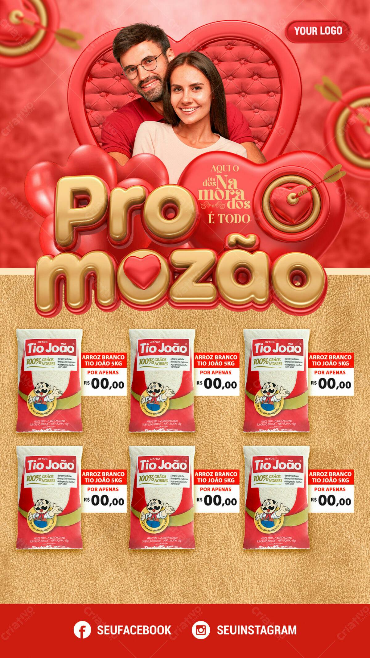 Flyer Dia dos Namorados com produtos Tio João PSD Editável
