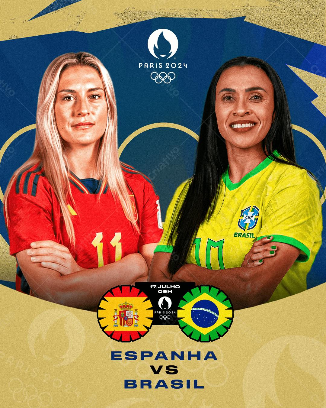 Flyer Copa do Mundo Feminina Espanha x Brasil PSD Editável