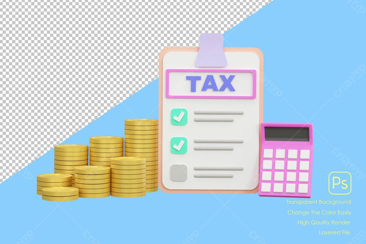 Ícone Imposto de Renda 3D PSD Editável