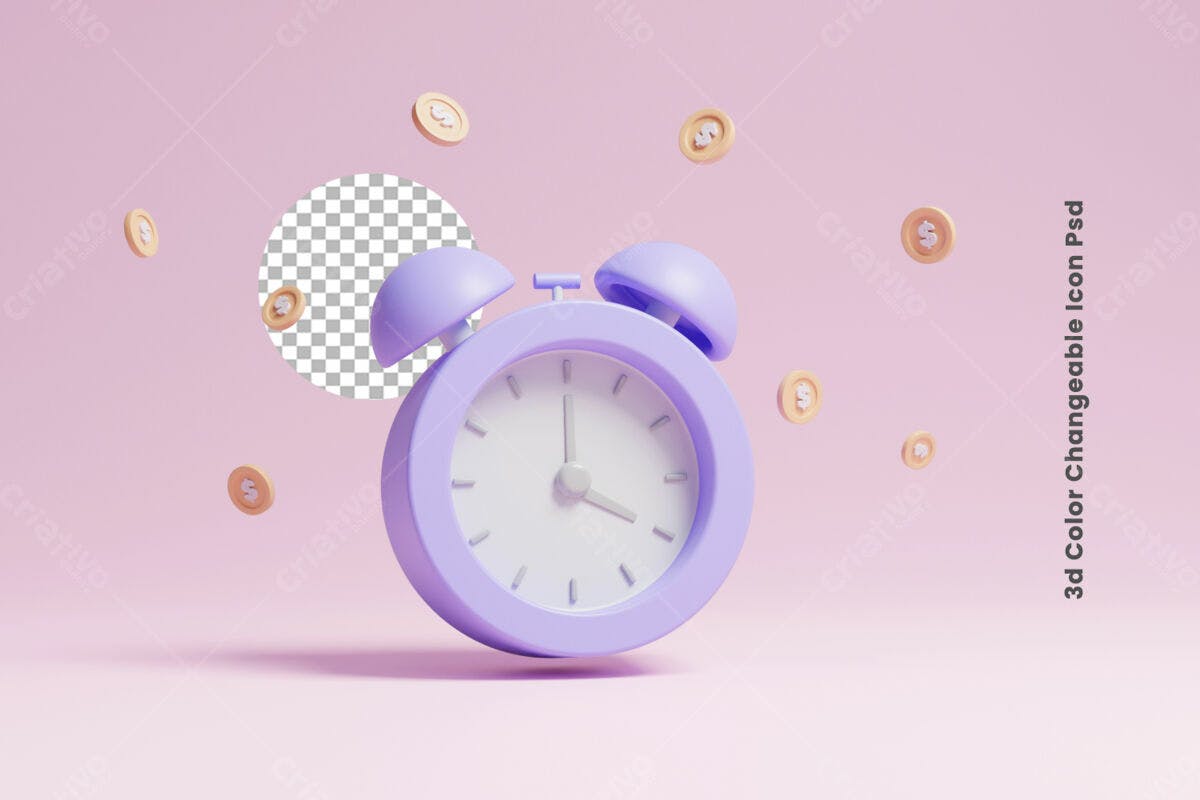 Ícone Relógio Despertador 3D PSD Editável