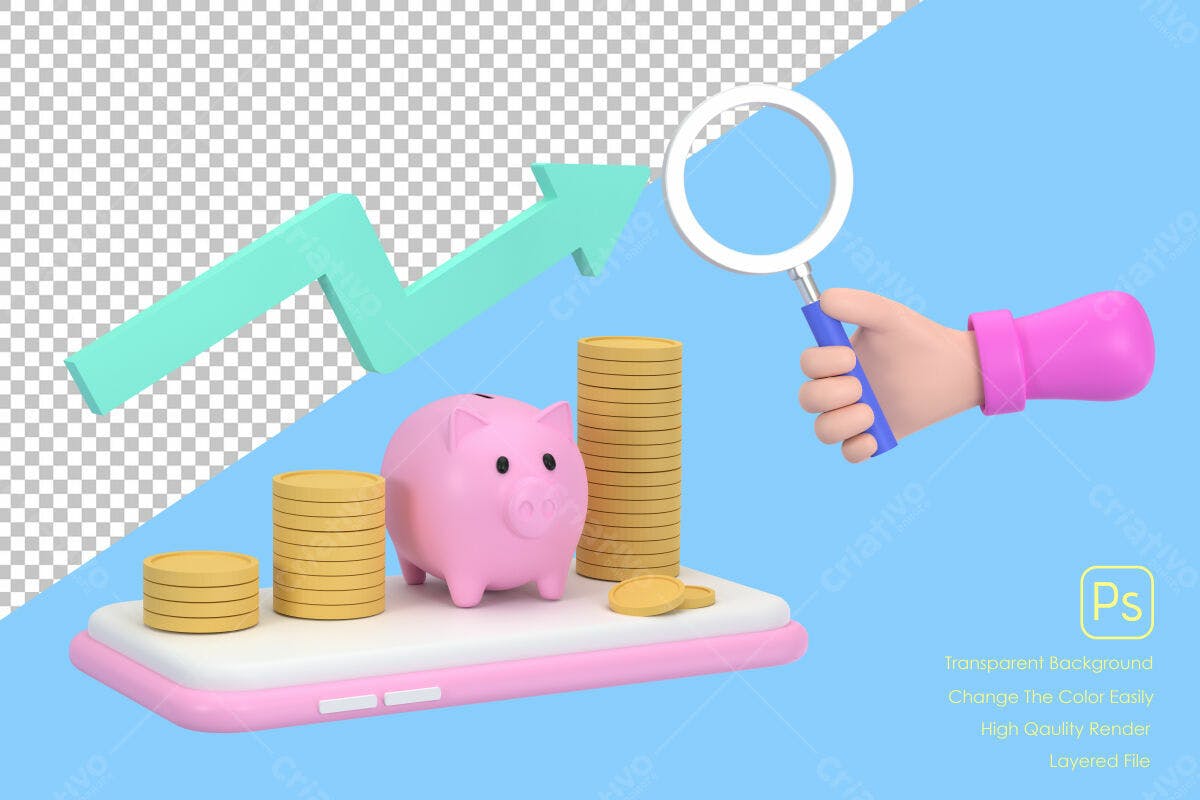 Ilustração Financeira em 3D PSD Editável