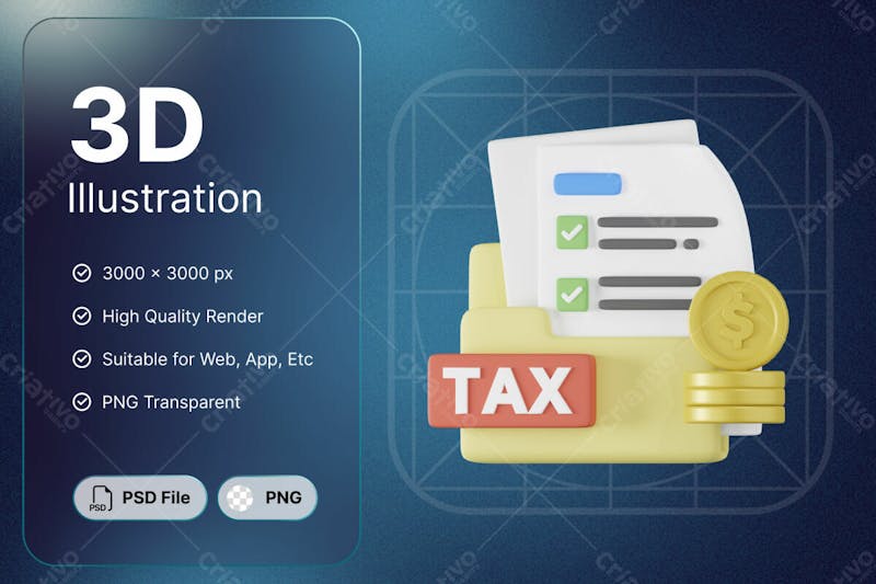 Ilustração 3d ou elemento de documentos fiscais