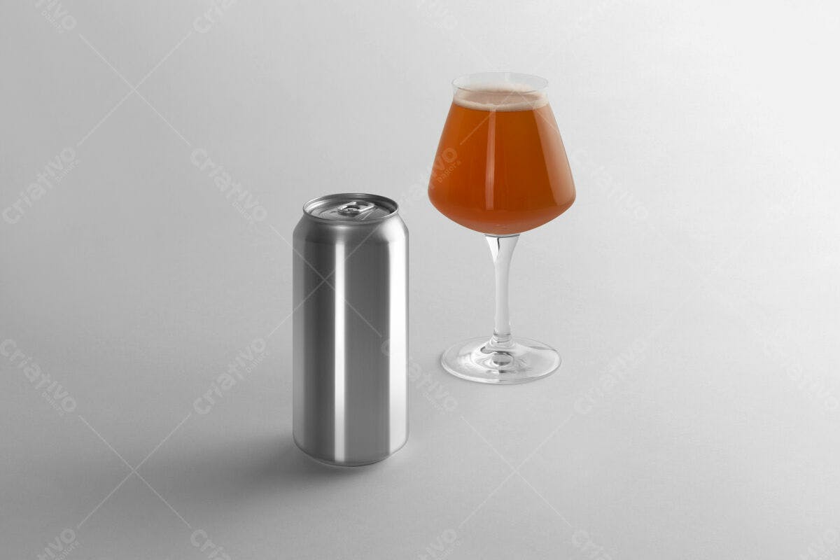 Mockup de Lata e Taça de Cerveja PSD Editável