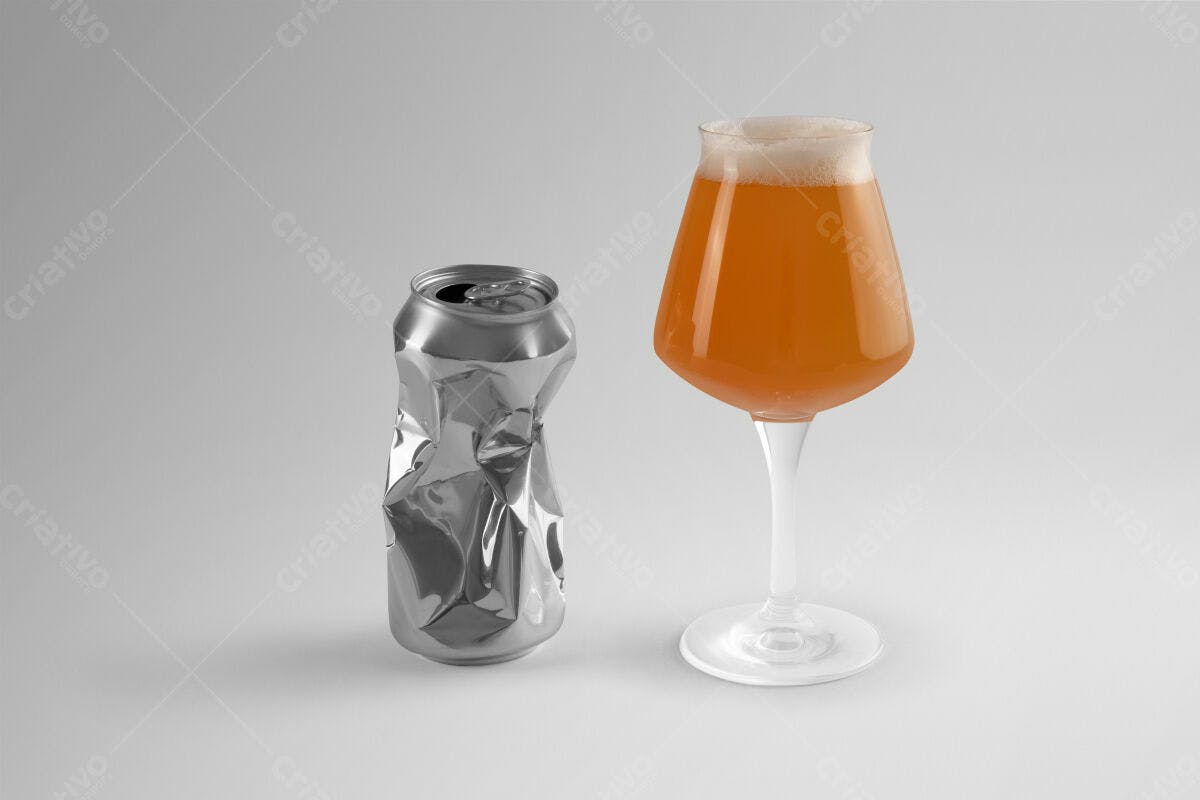 Mockup Cerveja Lata Amassada e Taça PSD Editável