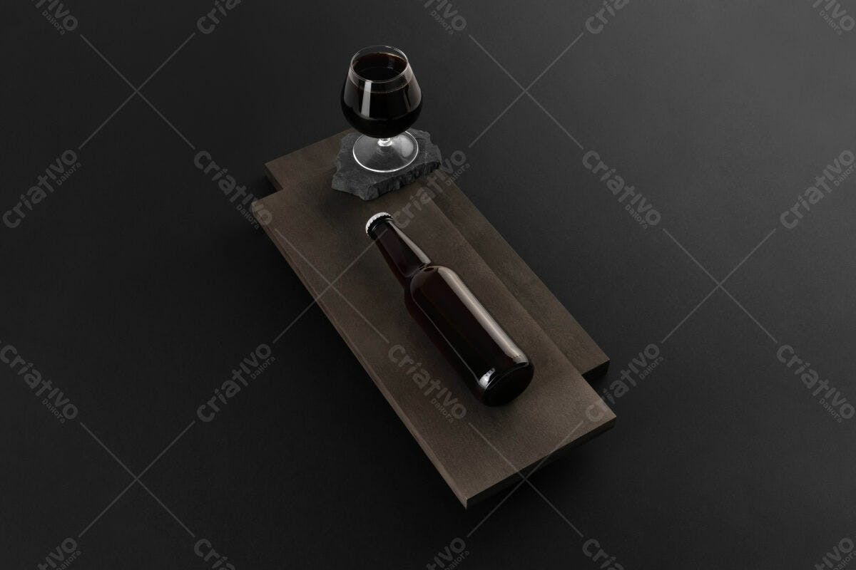 Mockup Cerveja Garrafa e Taça PSD Editável
