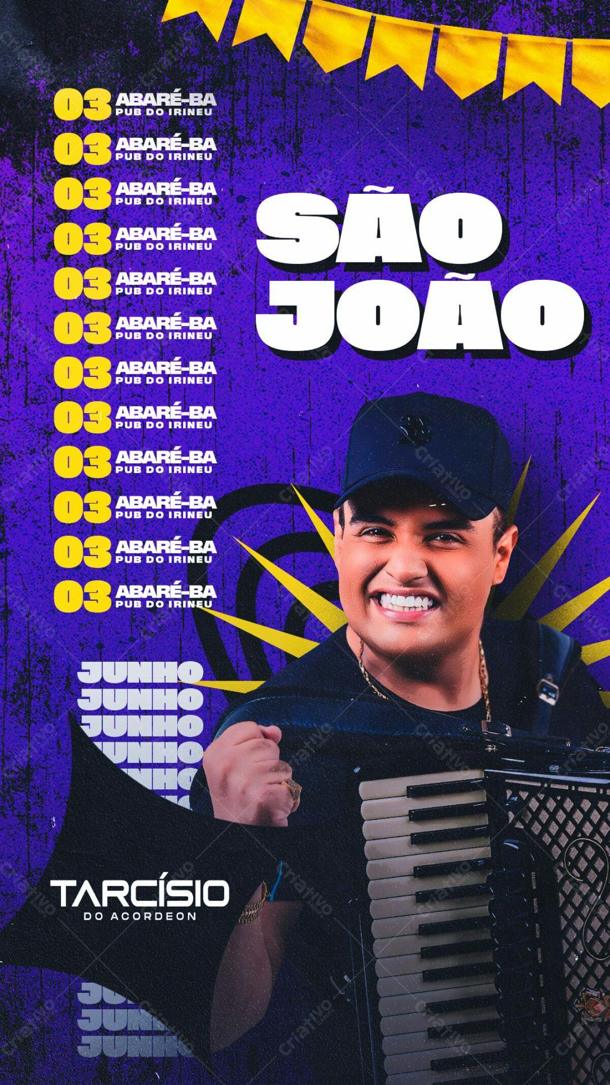 Flyer Festa Junina Tarcísio do Acordeon PSD Editável