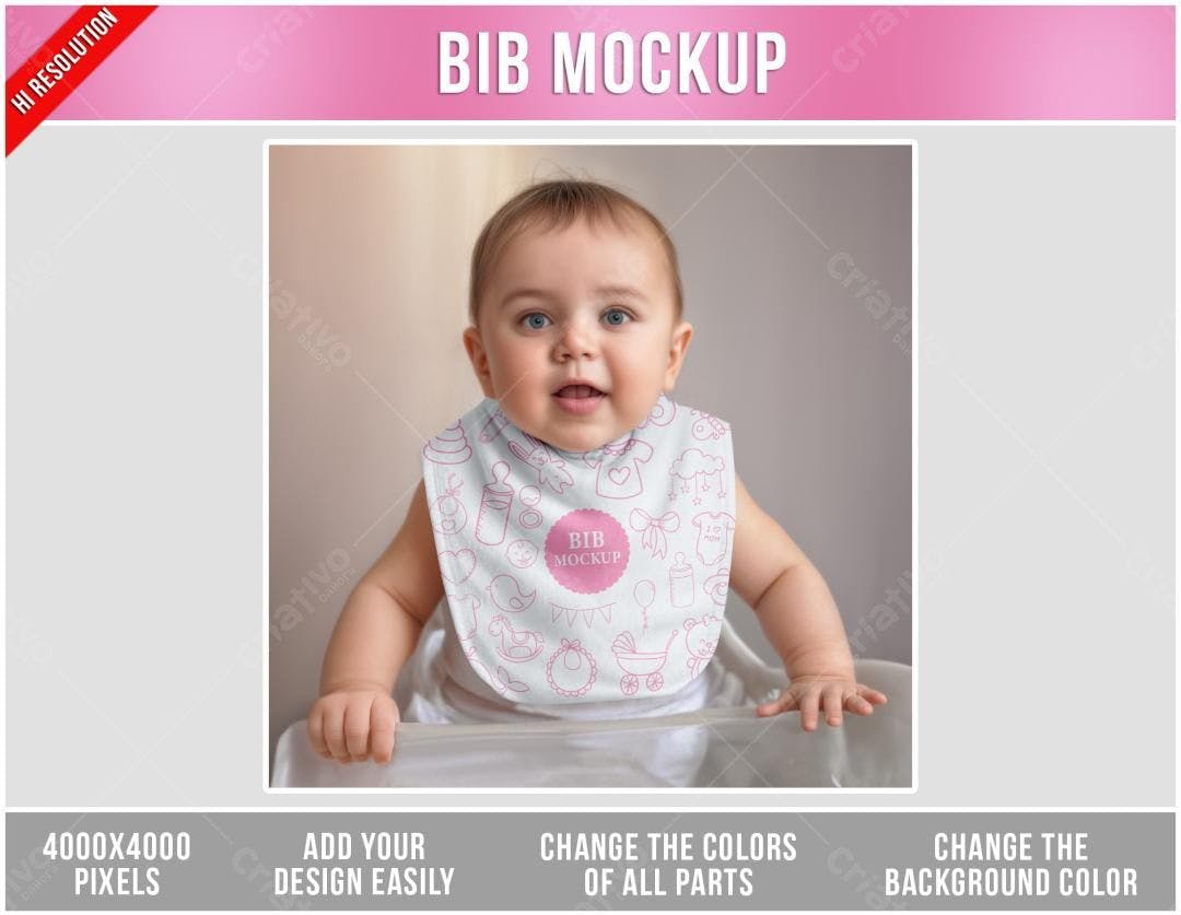 Mockup de Babador Infantil com Design Delicado em Rosa