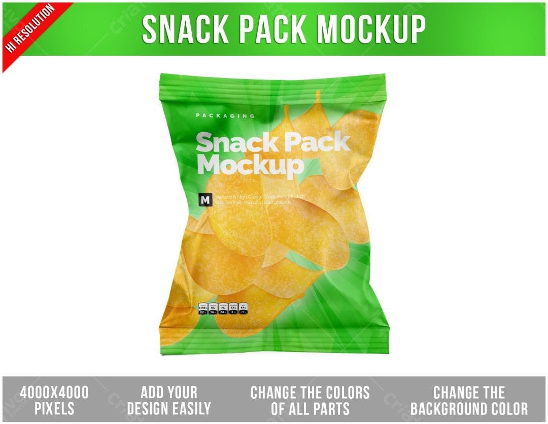 Mockup Embalagem de Batata Chips: Verde e Amarelo