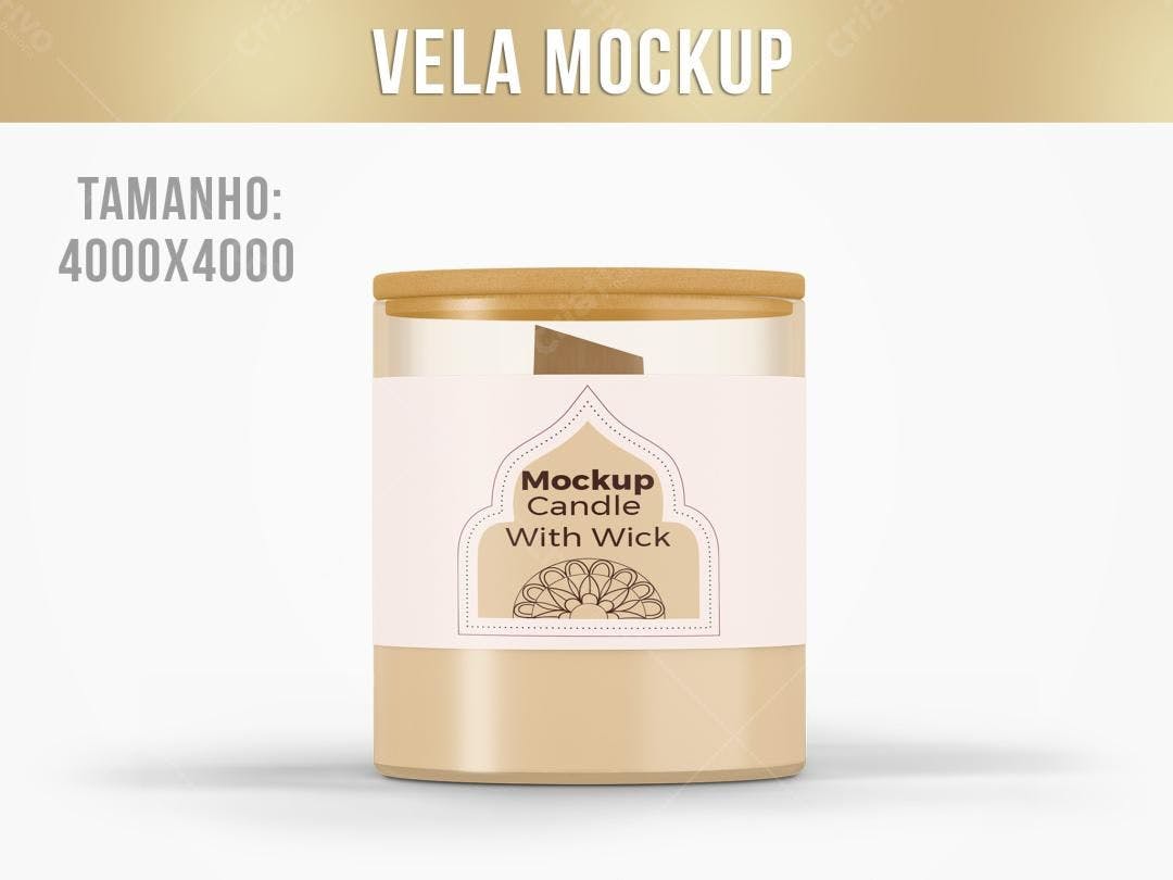 Mockup Vela em Pote de Vidro com Tampa de Madeira