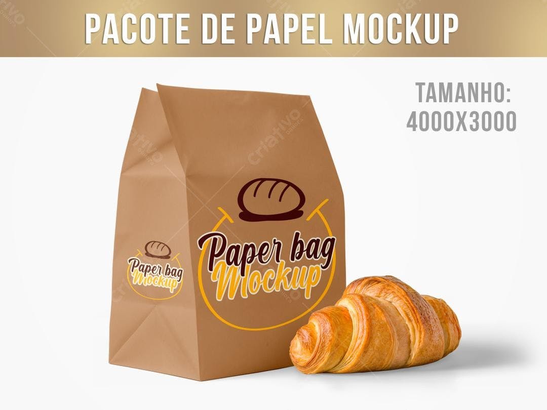 Mockup Sacola Papel Kraft: Croissant e Padaria